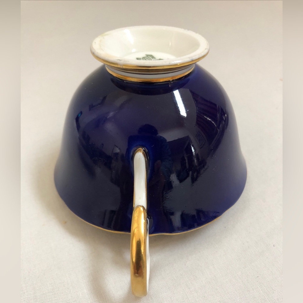 Aynsley Tea Cup & Saucer Cobalt Blue Orchard Fruit England Bone China Gold Rim - Picture 10 of 11